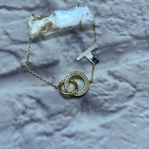 Silver with gold plating diamond double ring necklace